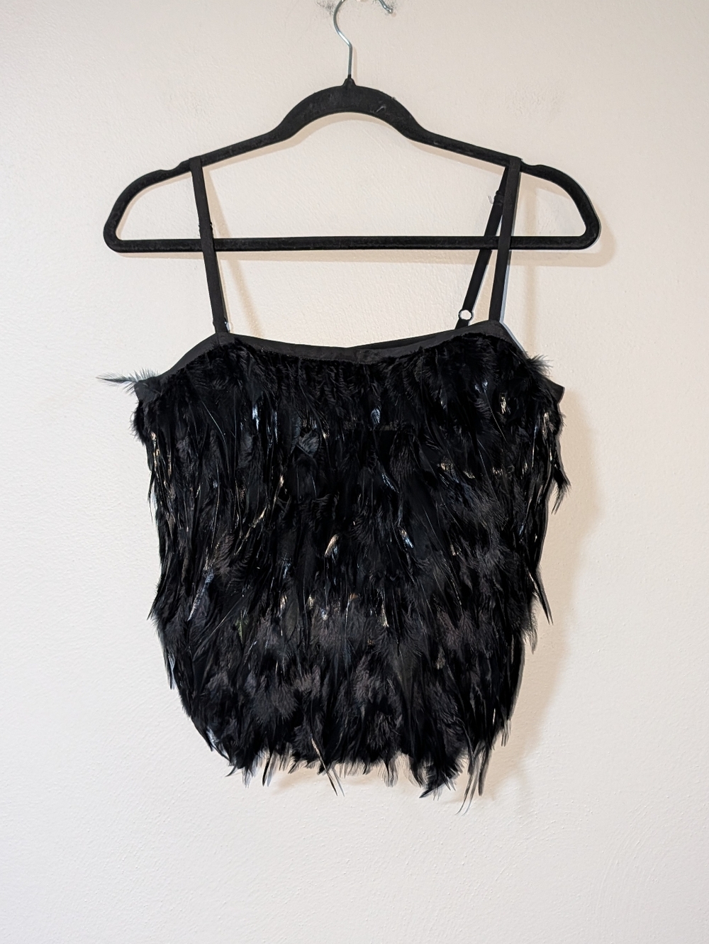 bebe Y2K Black Feather Trim Camisole Top